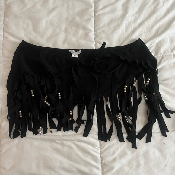 IHeart Raves XXL Faux Suede Fringe Skirt Beaded Festival EDM Boho Wrap Mini READ - Picture 5 of 8